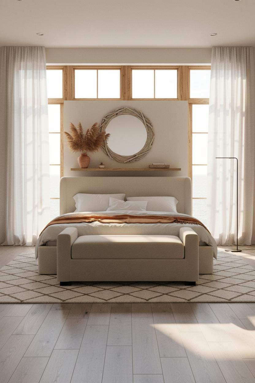 Neutral Coastal Bedroom Oak Windows Natural Light