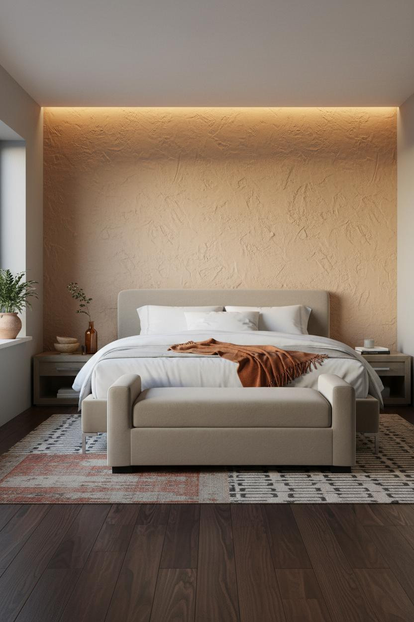 Neutral Earthy Bedroom Ochre Plaster Warm