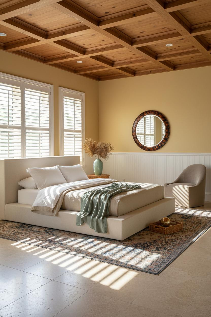Palm Beach Bedroom Coffered Ceiling Shutters
