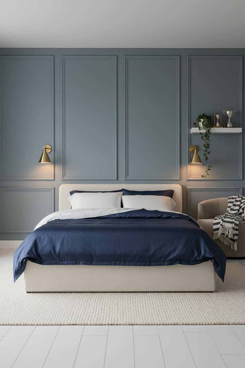 Preppy Teen Bedroom Blue Paneling Coastal