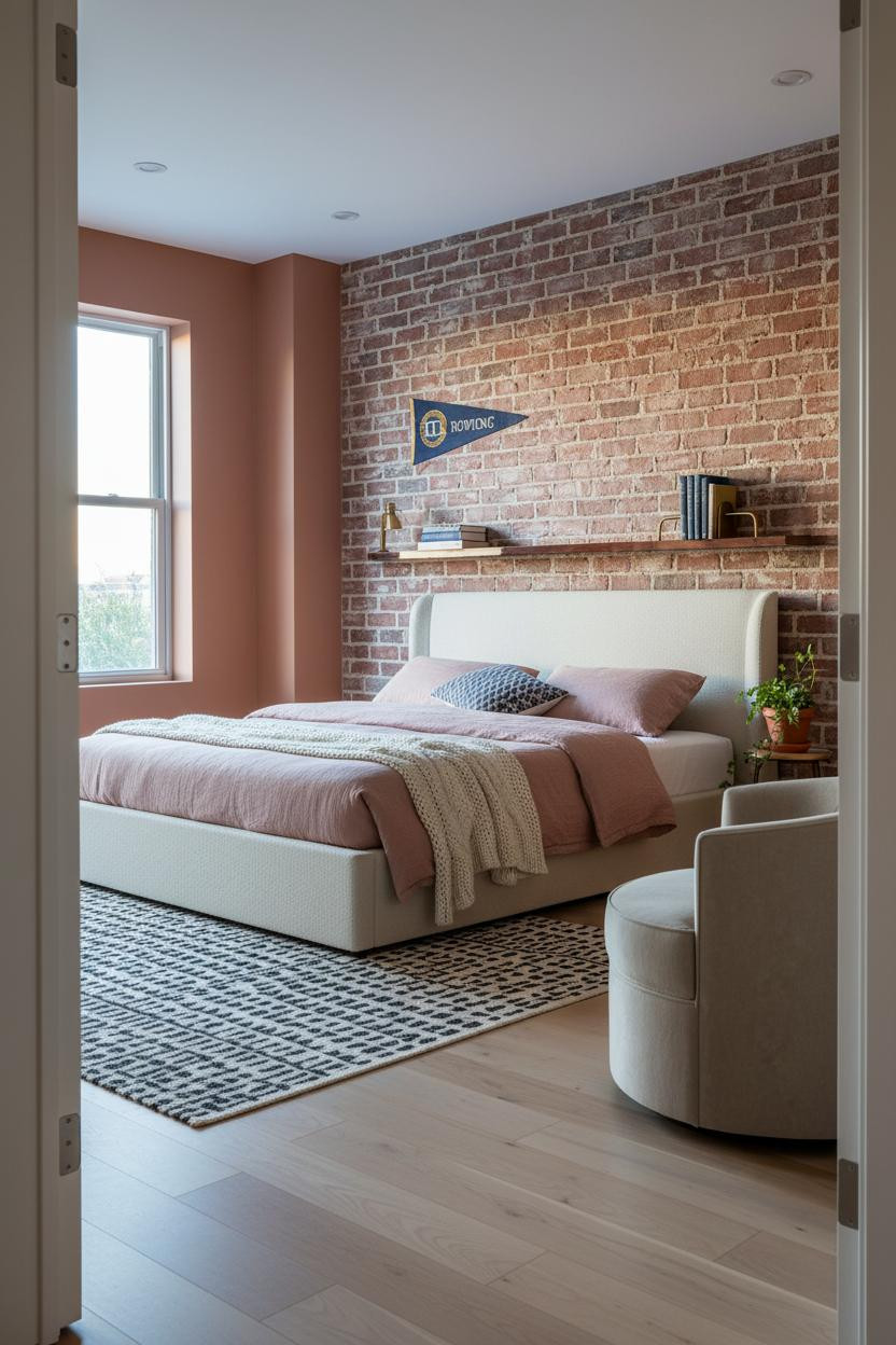 Preppy Teen Bedroom Blush Brick Accent