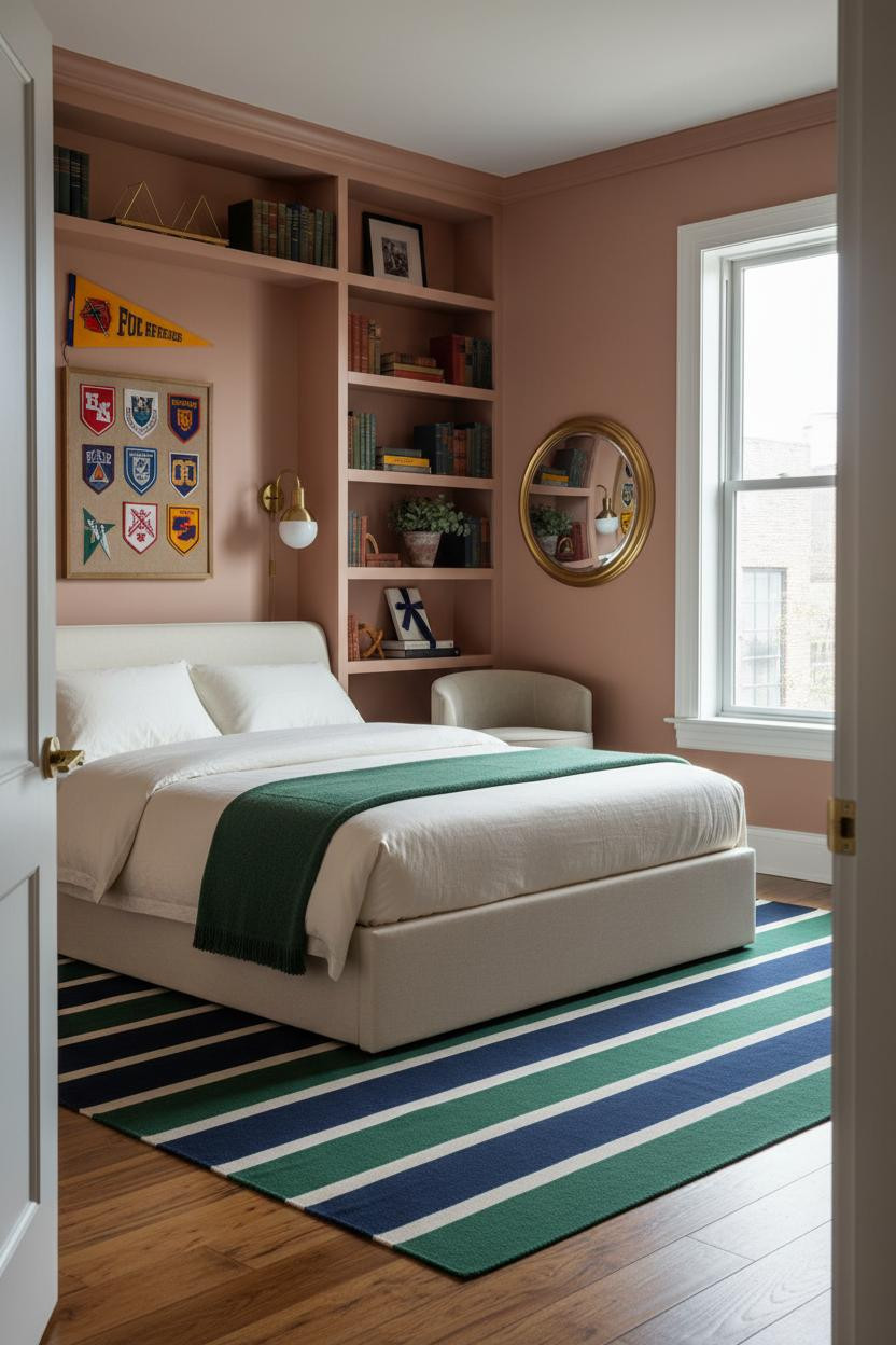 Preppy Teen Bedroom Dark Feminine Aesthetic Built In Shelving
