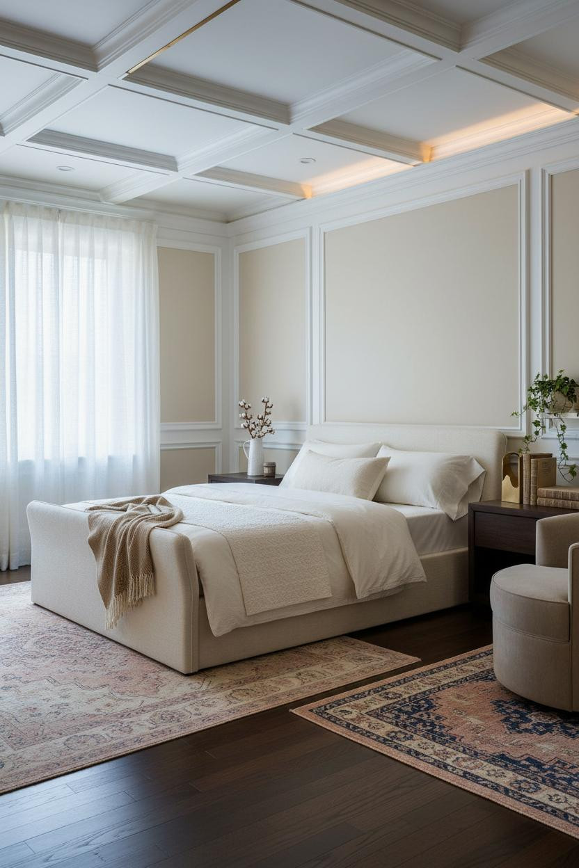 Preppy Teen Bedroom Coffered Ceiling Brass