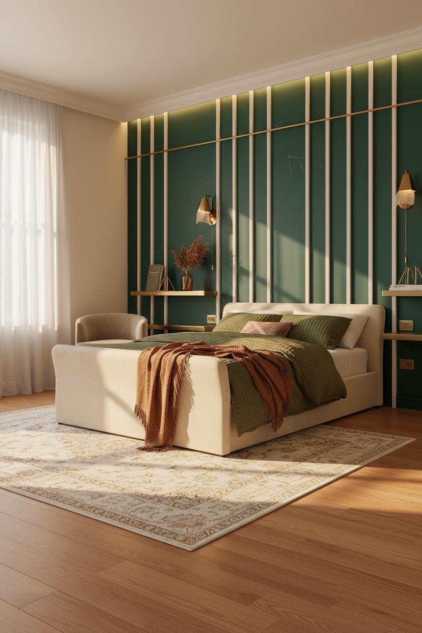 Preppy Teen Bedroom Forest Green Slatted Wall