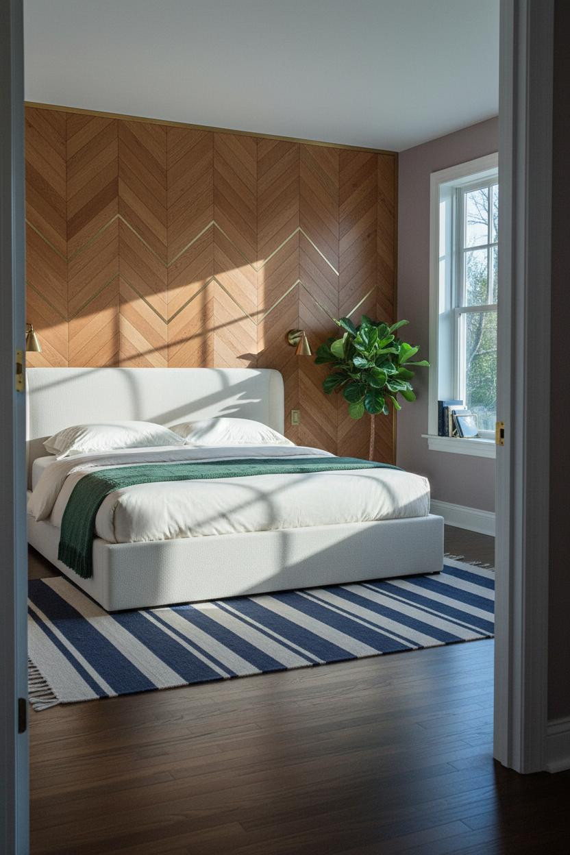 Preppy Teen Bedroom Herringbone Accent Wall