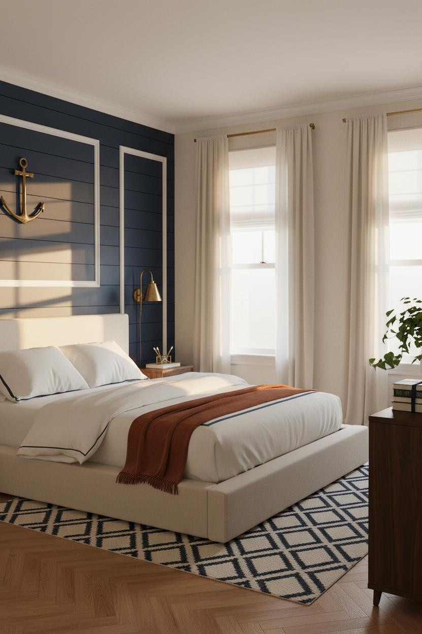 Preppy Teen Bedroom Navy Shiplap Brass