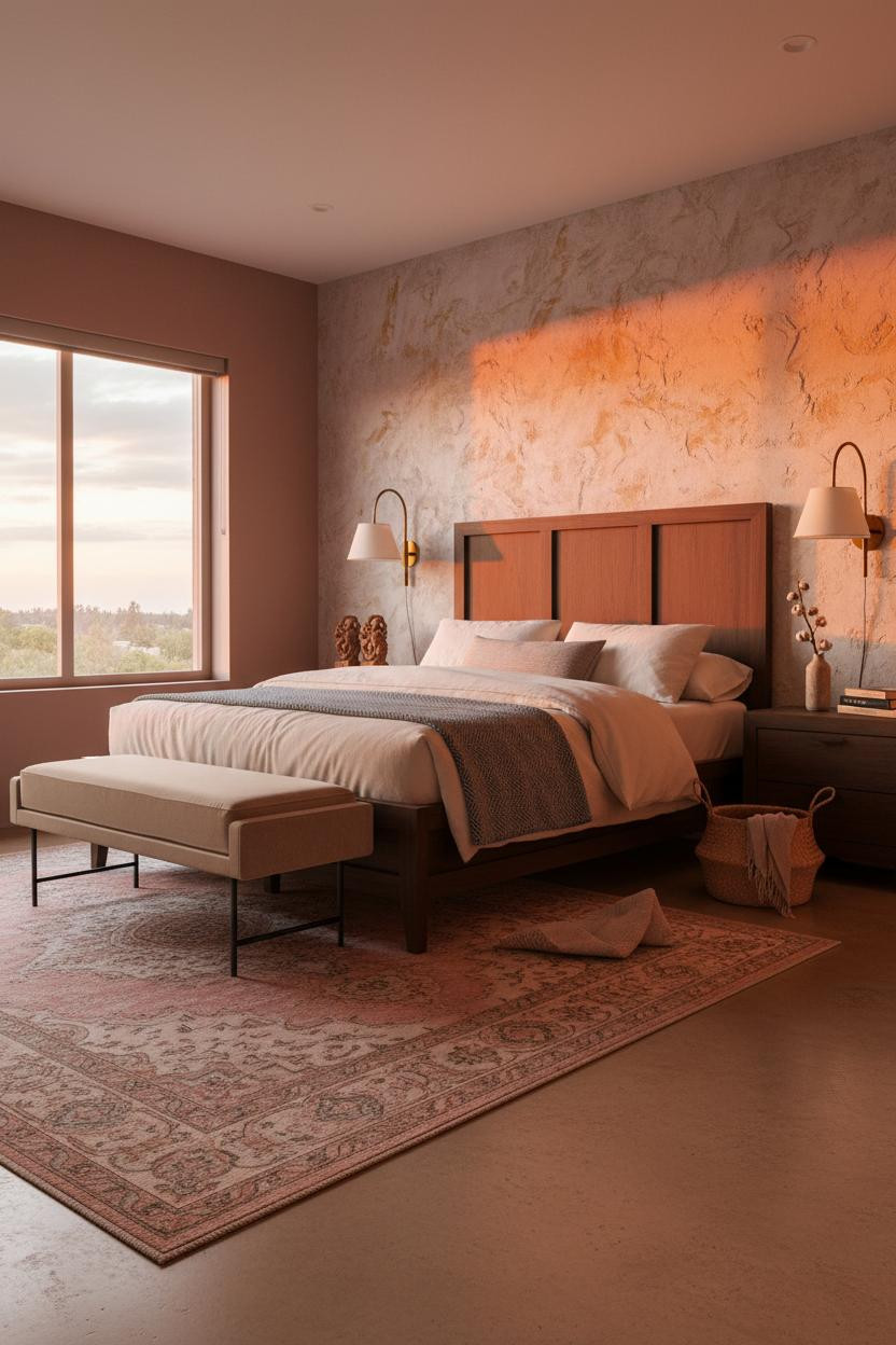 Rustic Chic Bedroom Plaster Accent Wall