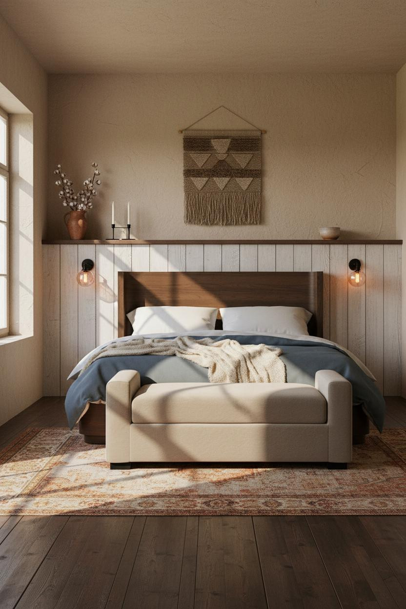 Rustic Farmhouse Bedroom Wainscoting Natural Light Cozy