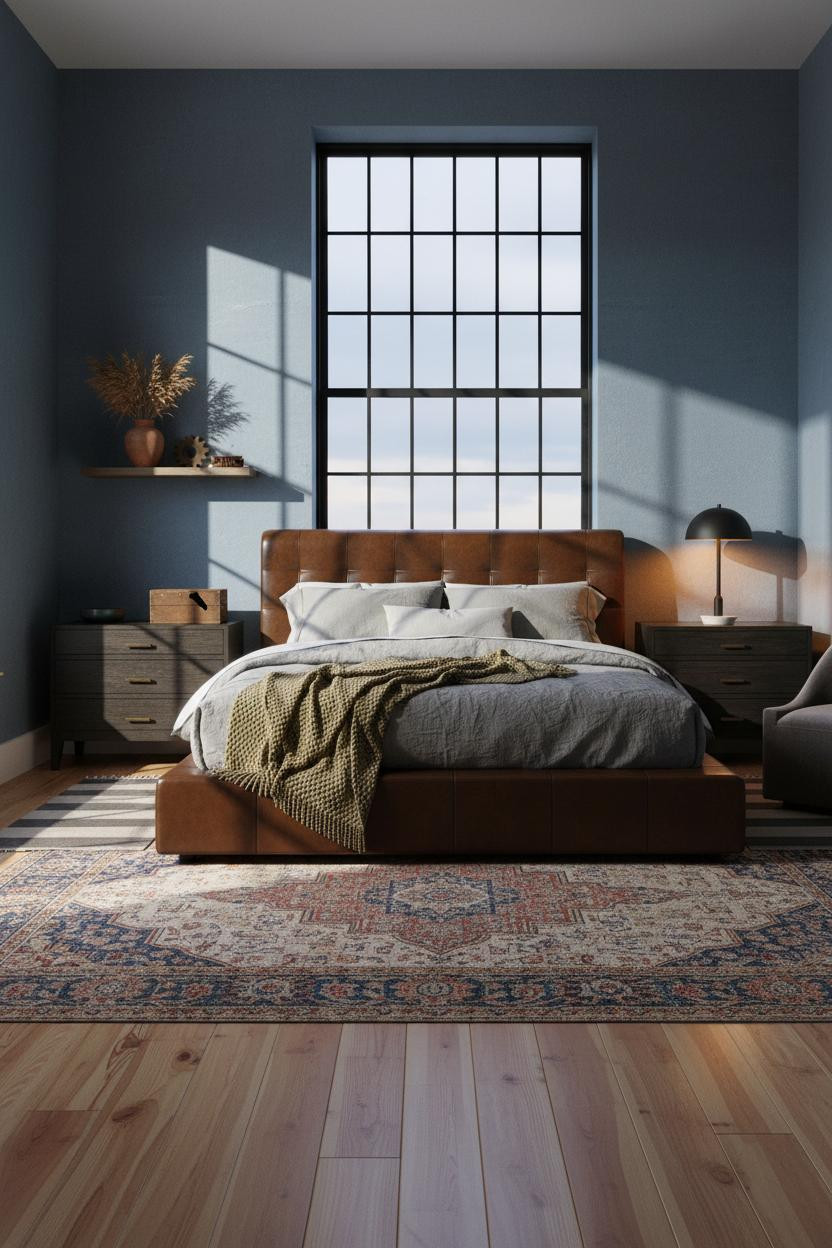 Rustic Industrial Bedroom Small Space Steel Window