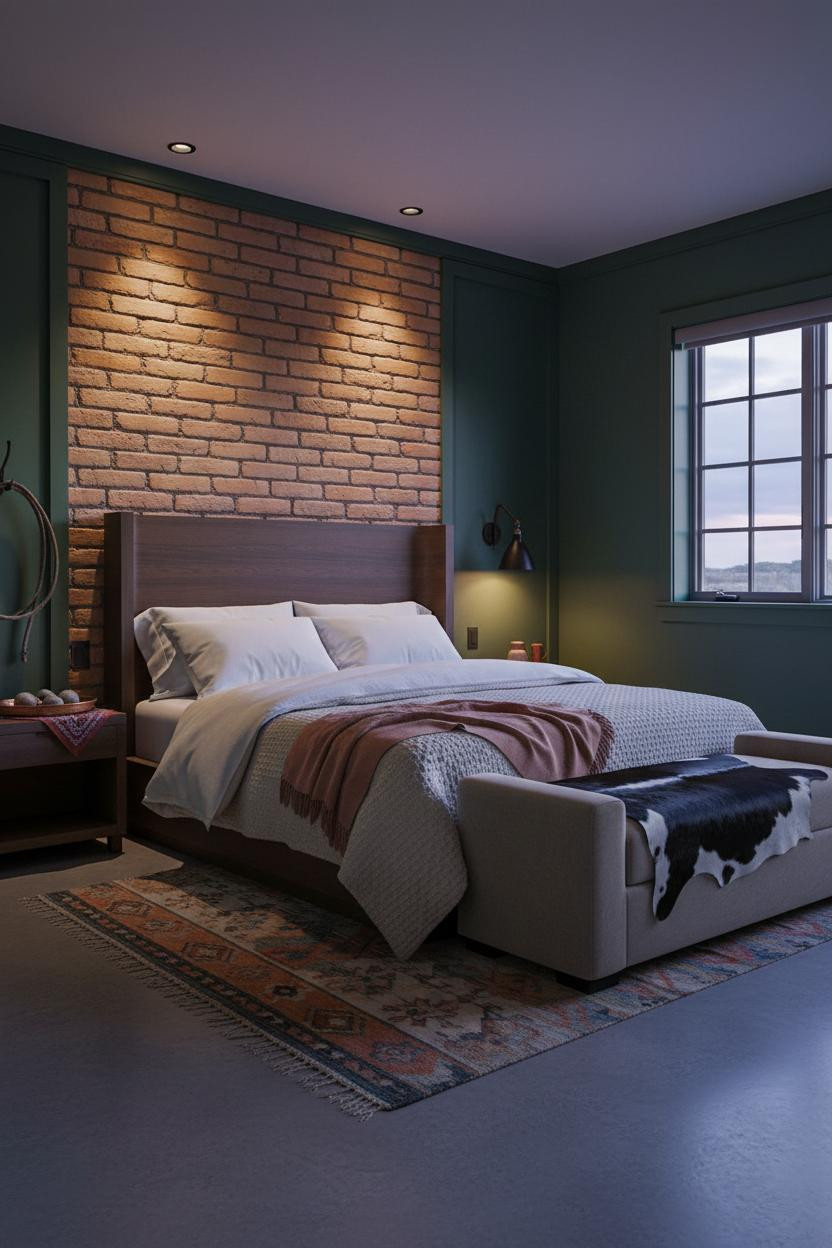 Rustic Western Bedroom Adobe Brick Accent