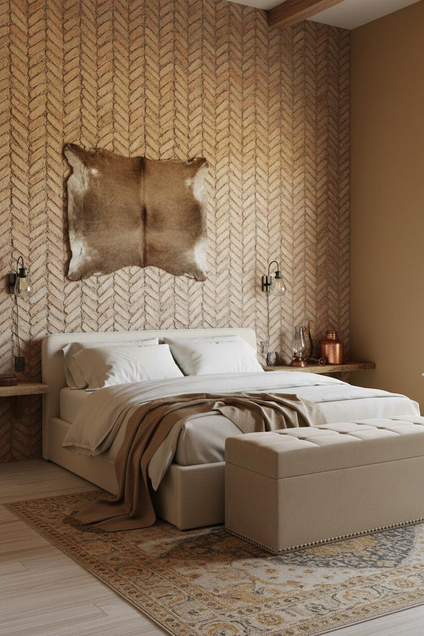 Rustic Western Bedroom Adobe Brick Accent