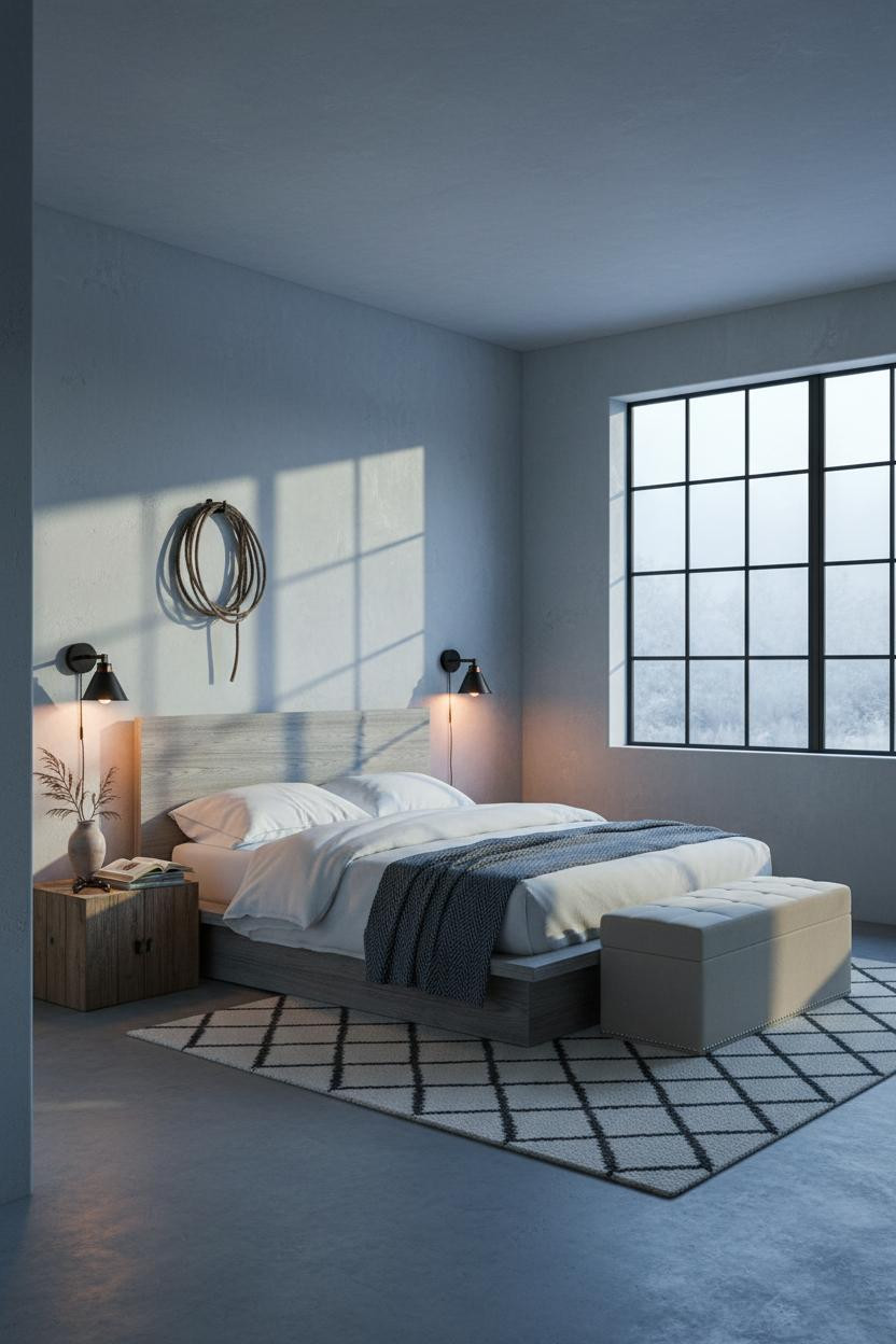 Rustic Western Bedroom Crittall Window Concrete