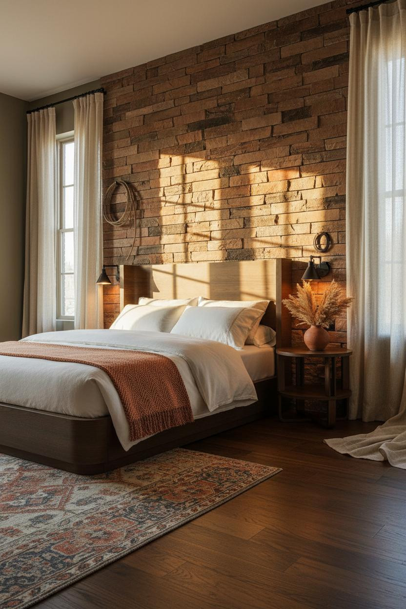 Rustic Western Bedroom Stone Wall