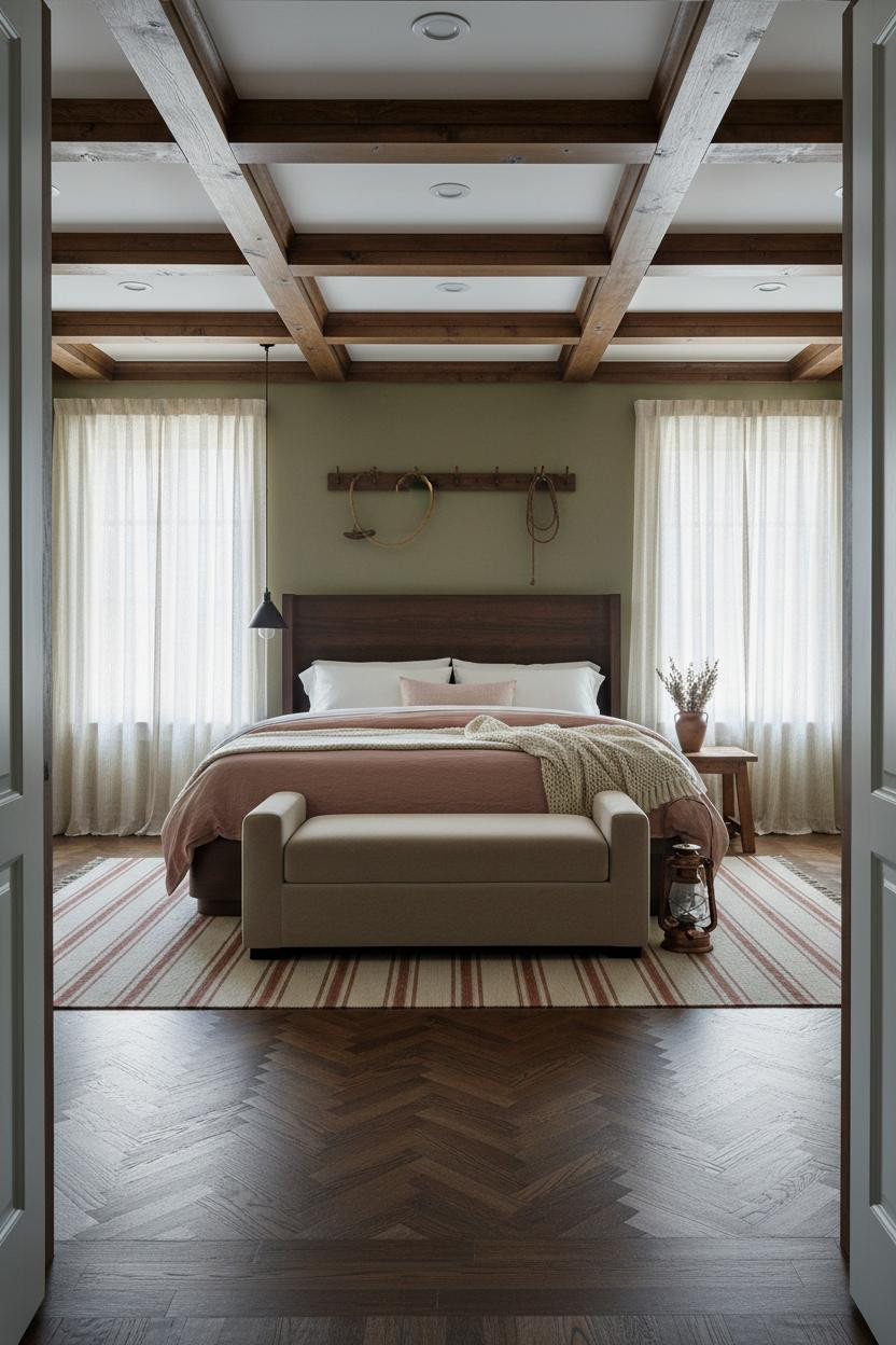 Rustic Western Bedroom Walnut Coffers