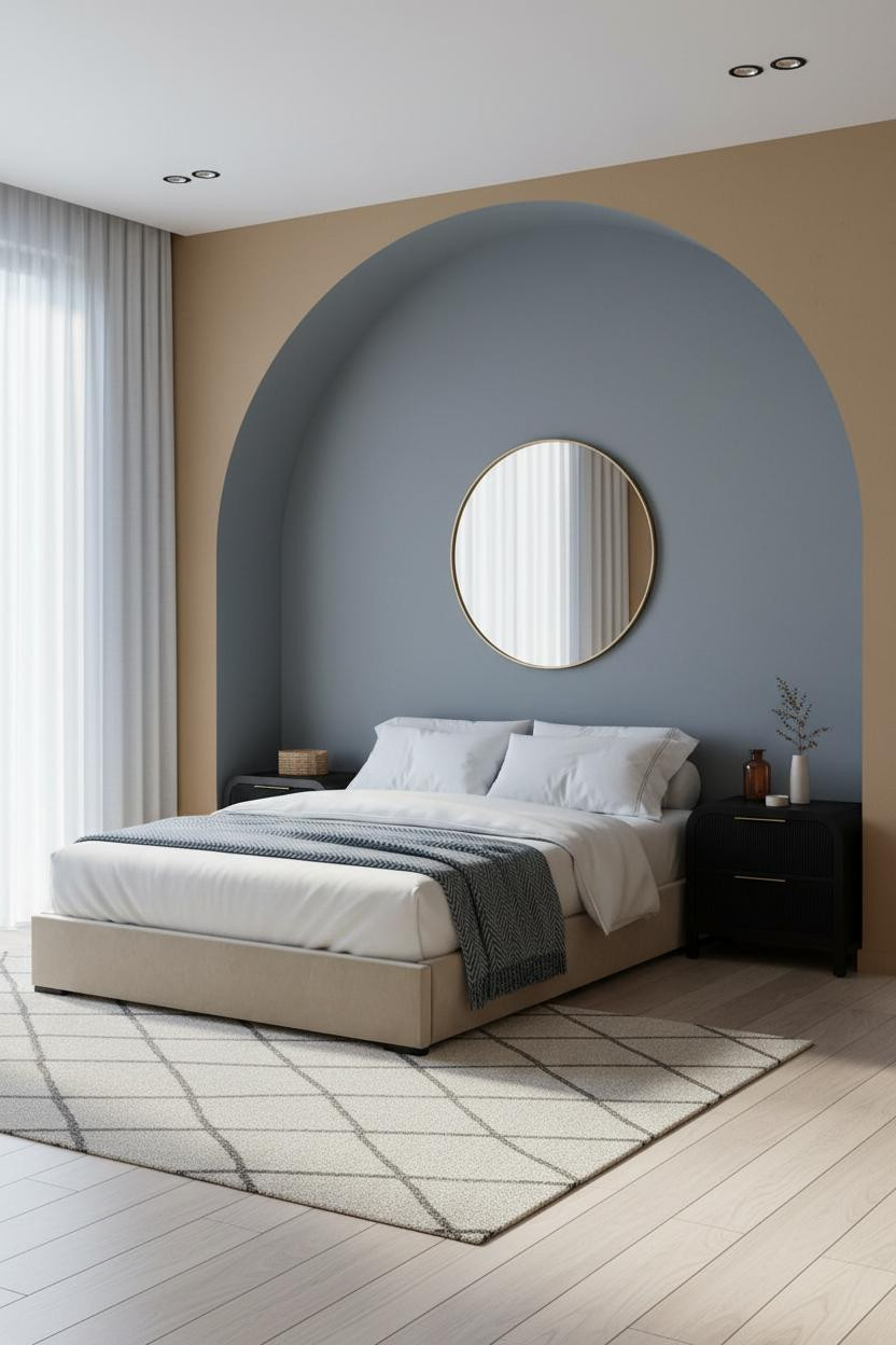 Small Bedroom Couples Arched Niche Coastal