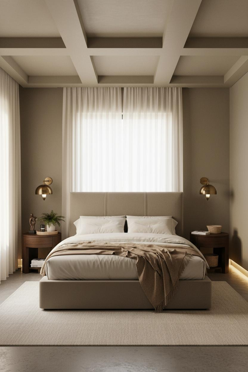 Small Bedroom Couples Mediterranean Coffered Ceiling