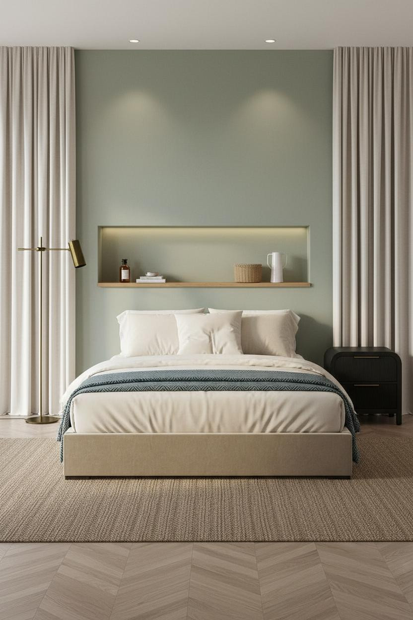 Small Bedroom Couples Sage Green Oak