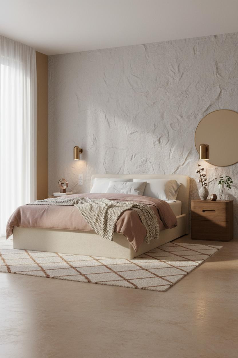 Small Bedroom Design Coastal Modern Plaster Accent Wall