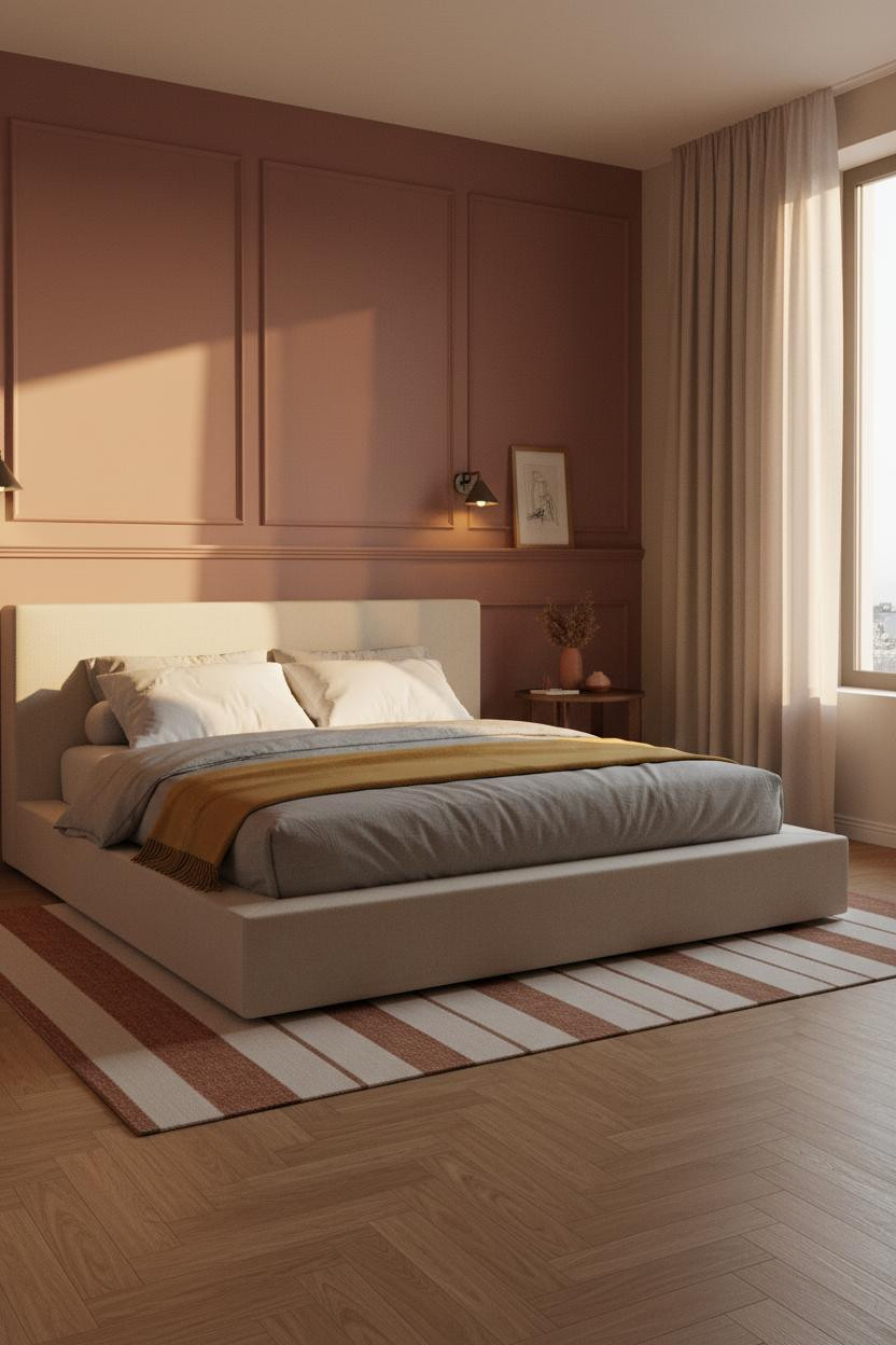 Small Bedroom Design Warm Contemporary Wainscoting Layout