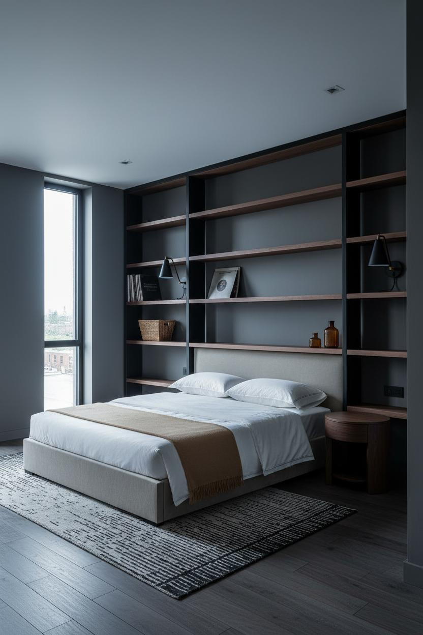 Small Bedroom Design Industrial Minimal Layout with Built In Storage