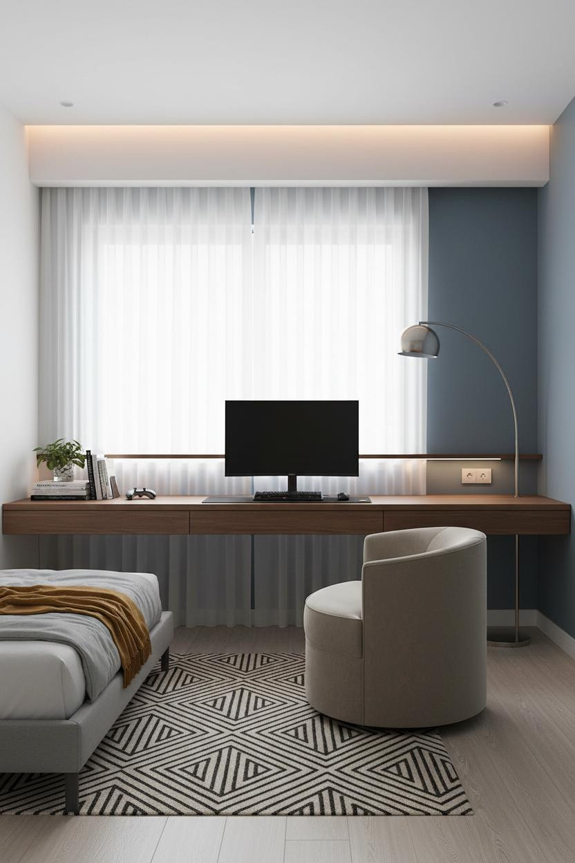 Small Gaming Bedroom Floating Desk Setup