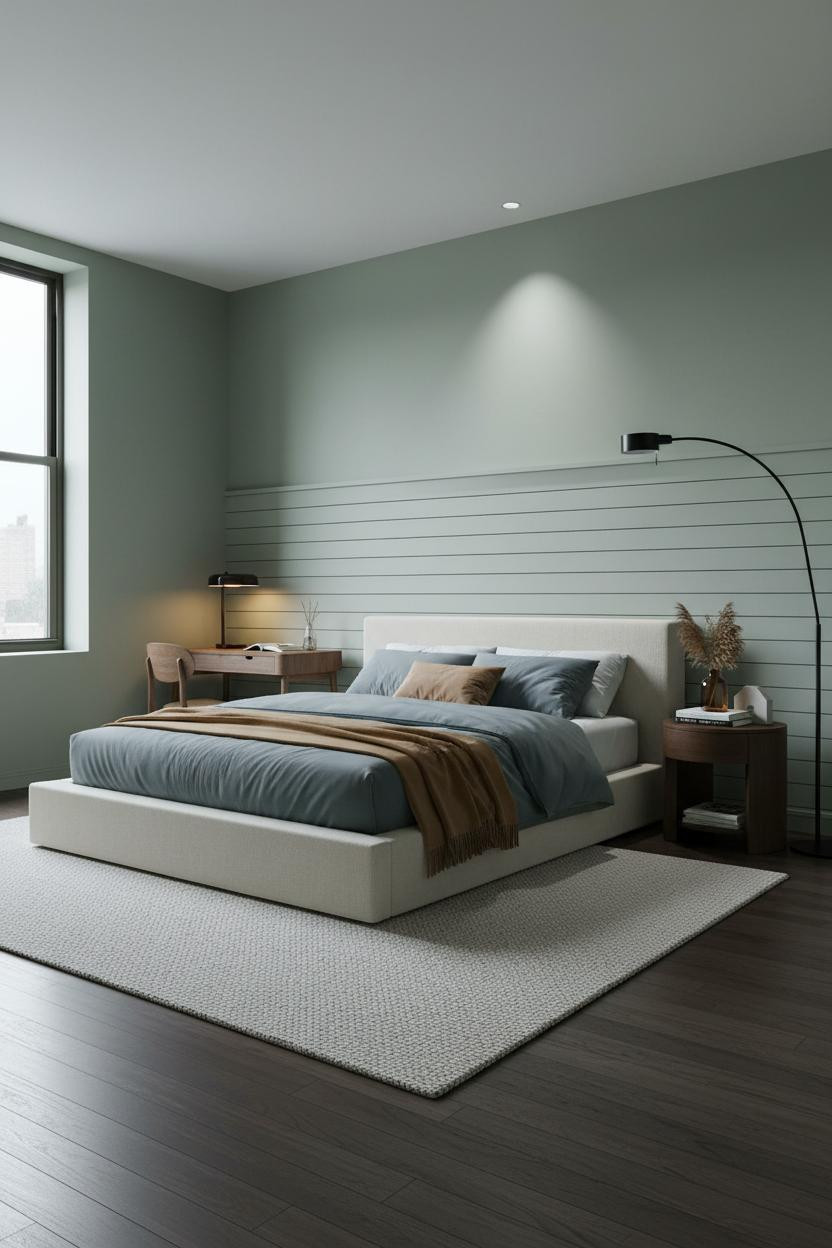 Small Studio Apartment Sage Green Board Batten