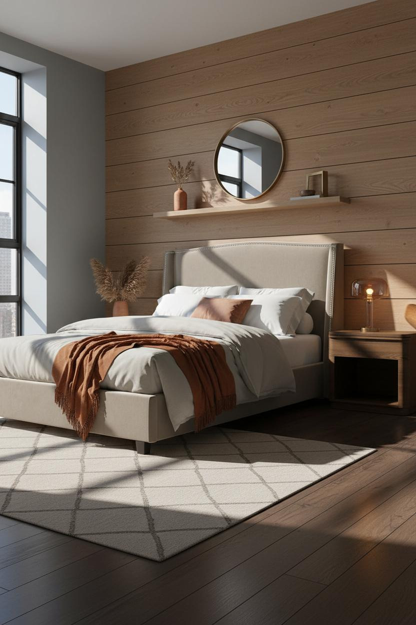 Small Studio Apartment Shiplap Accent Wall Design