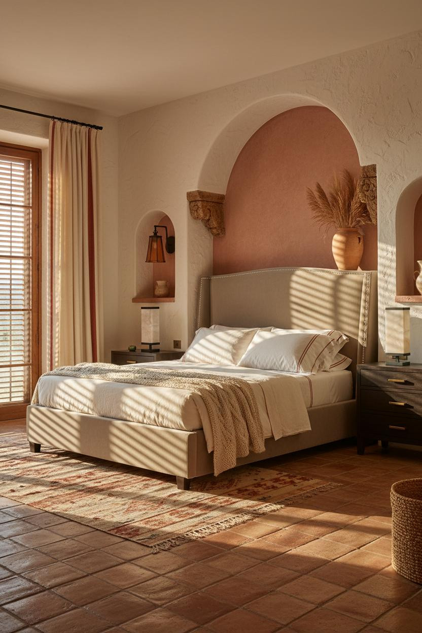 Spanish Mediterranean Bedroom Arched Alcove Niche