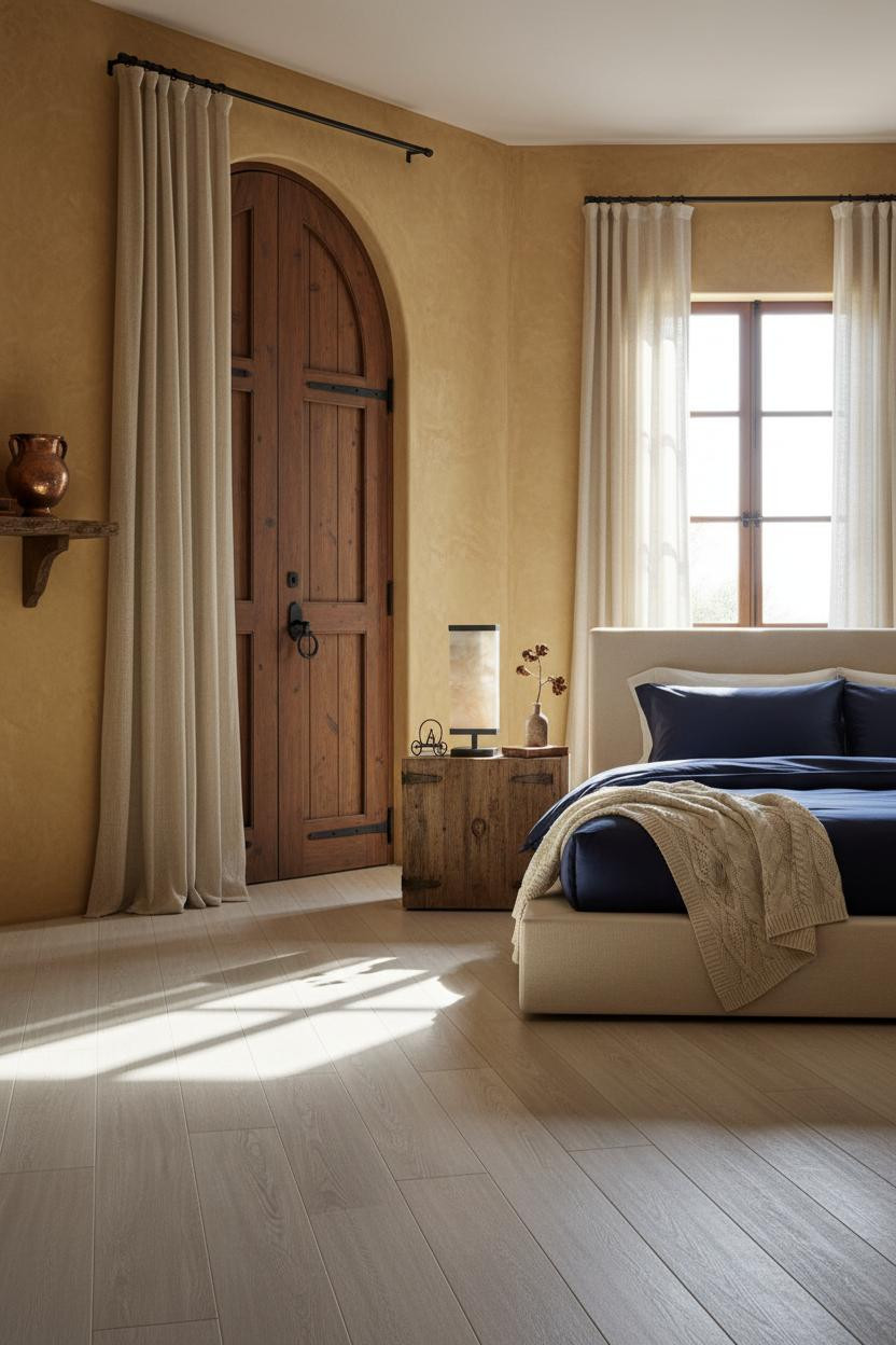 Spanish Mediterranean Bedroom Arched Doorway Natural Light