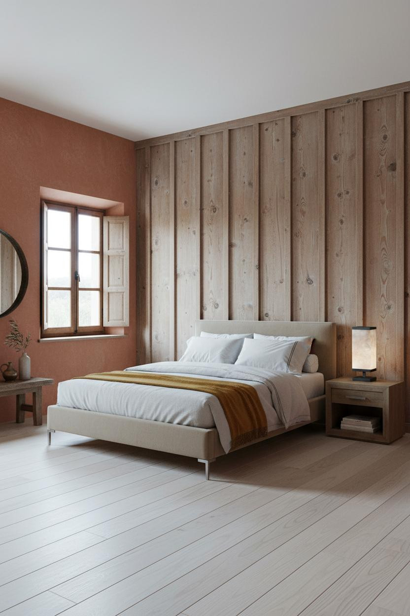 Spanish Mediterranean Bedroom Wood Paneling
