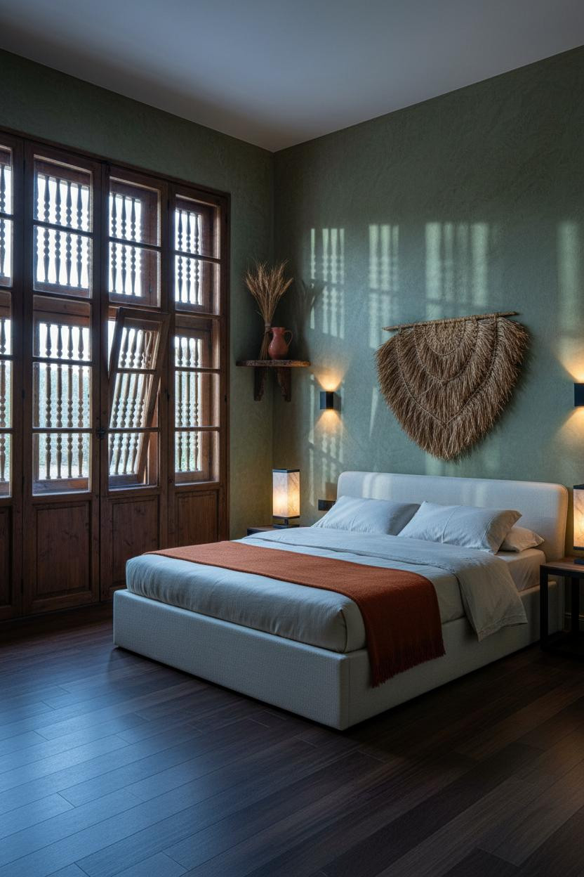 Spanish Mediterranean Bedroom Wooden Shutters Hacienda