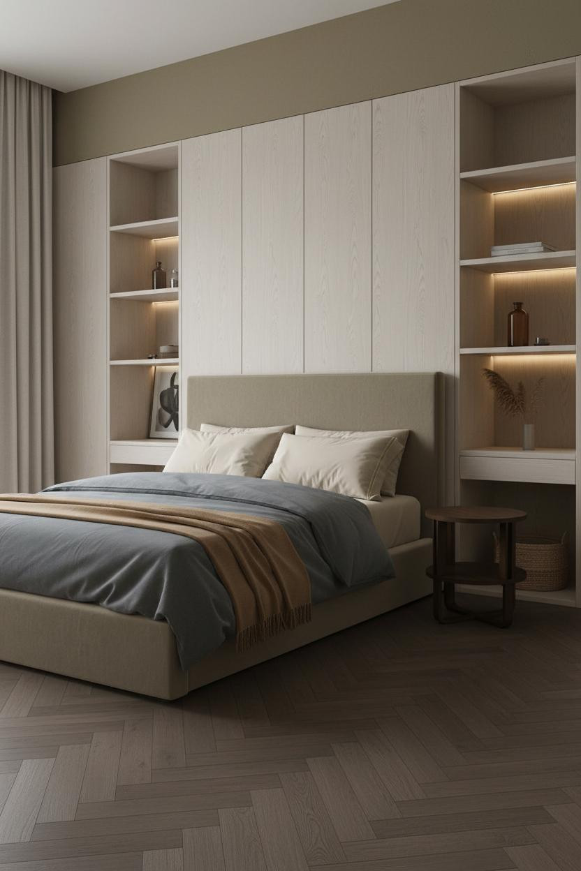 Stockholm Bedroom Ash Shelving Walnut Floor