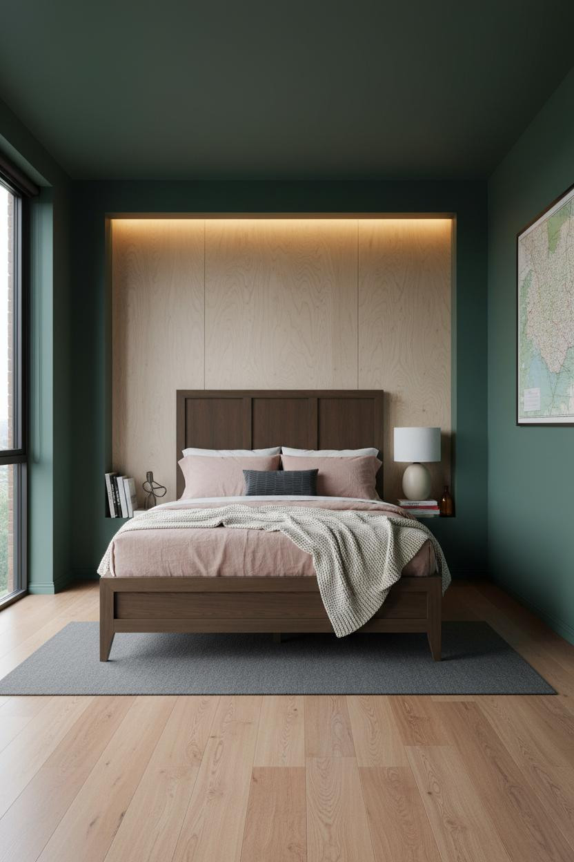 Studio Apartment Men Forest Green Birch Panel