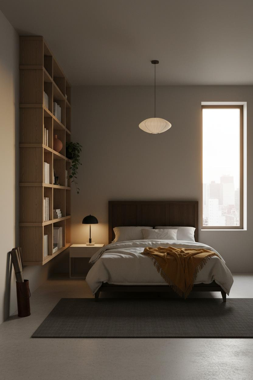 Studio Apartment Men Japandi Shelving