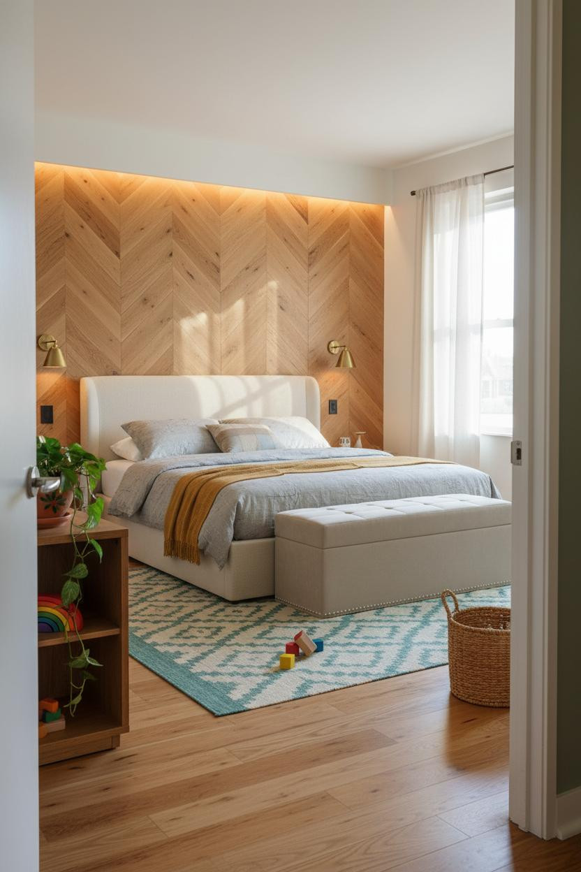 Stylish Kids Bedroom Herringbone Accent Wall