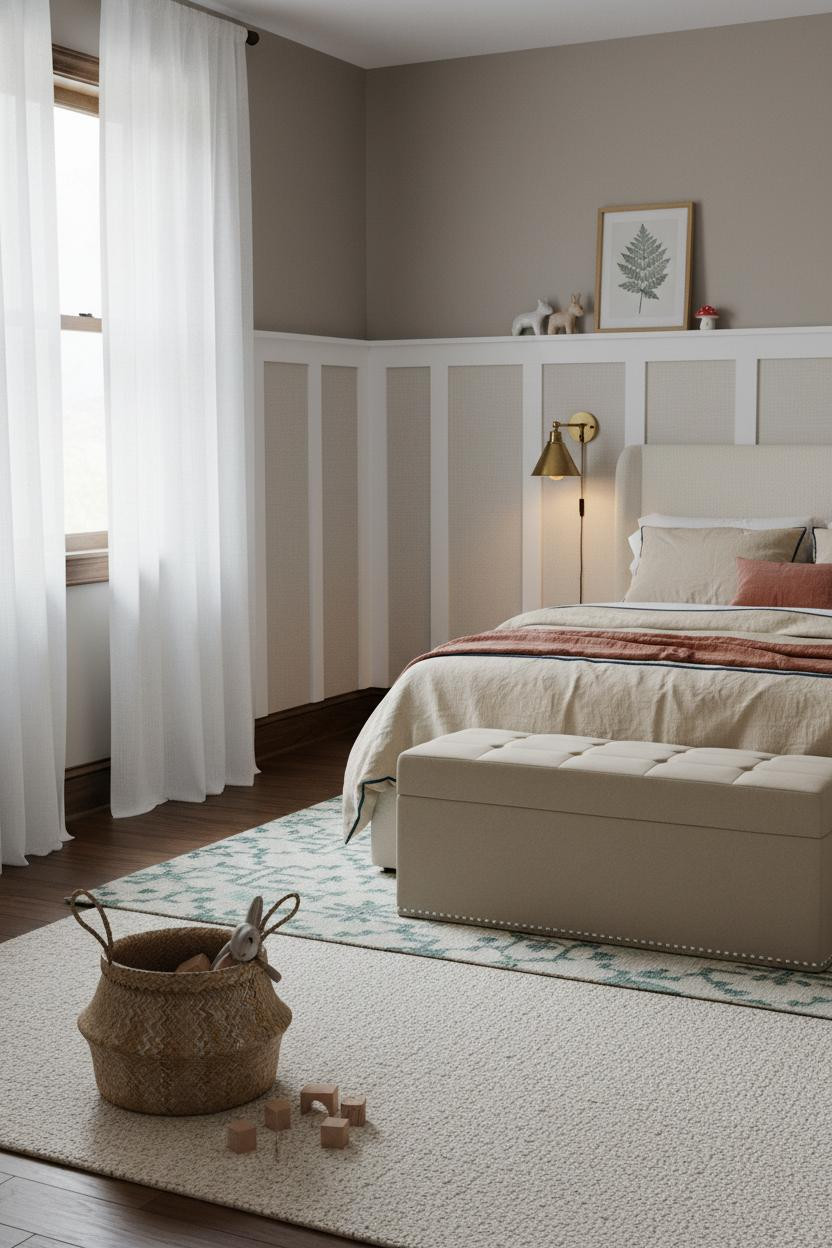 Stylish Kids Bedroom Linen Paneling Design