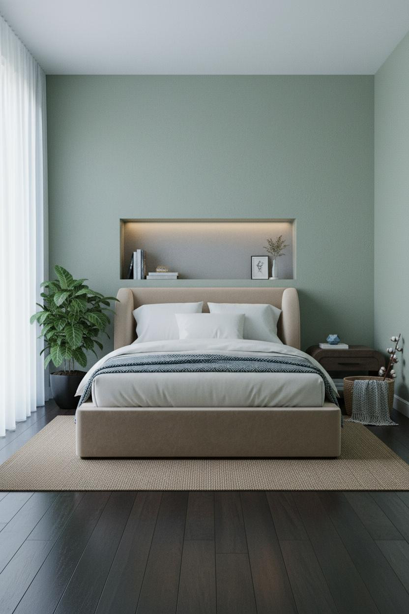 Tiny Bedroom Couples Botanical Modern Niche