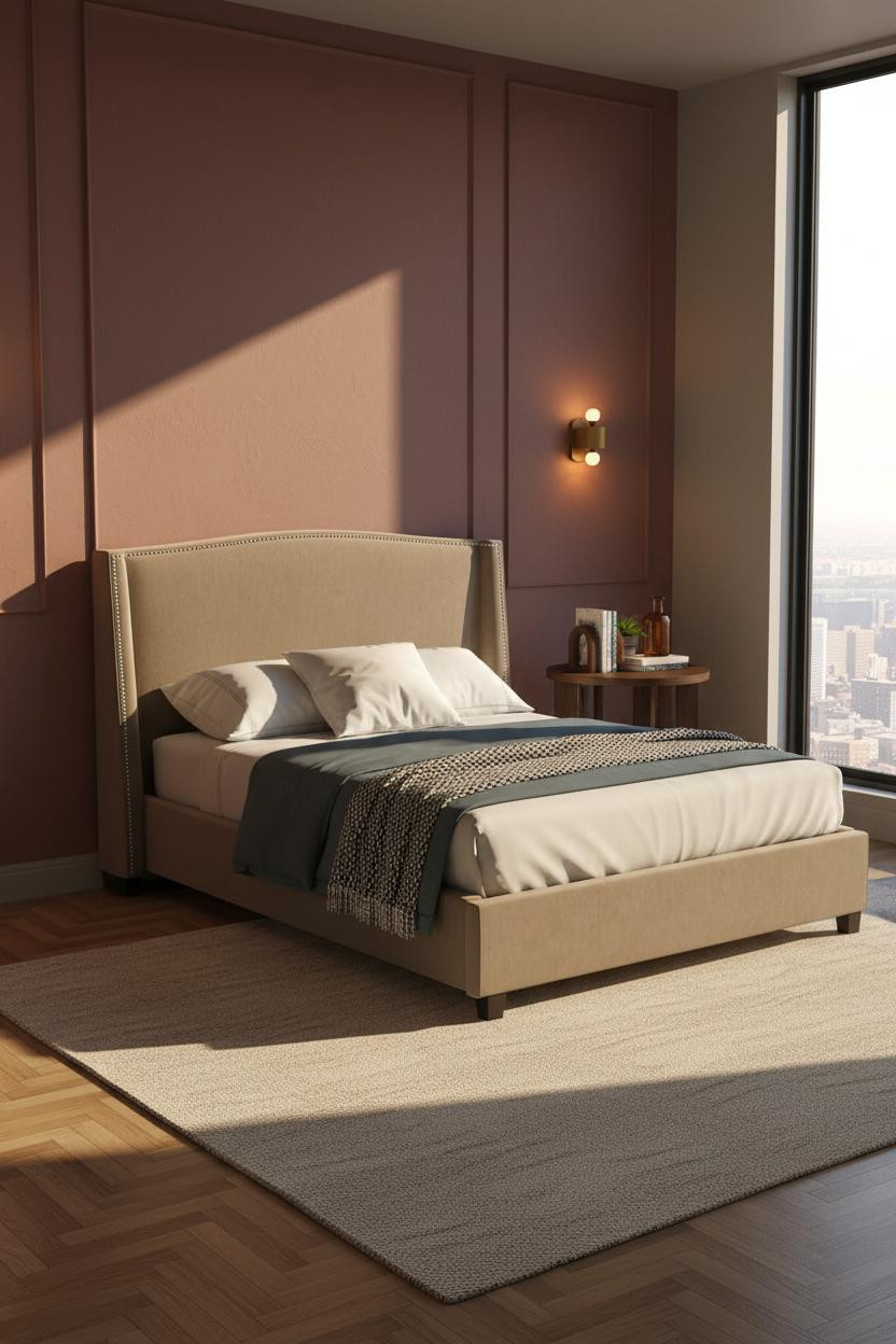 Tiny Bedroom Couples Dusty Rose Headboard