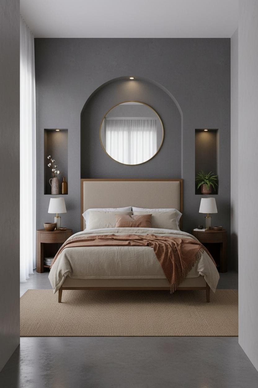 Tiny Bedroom Couples Recessed Alcove Layout