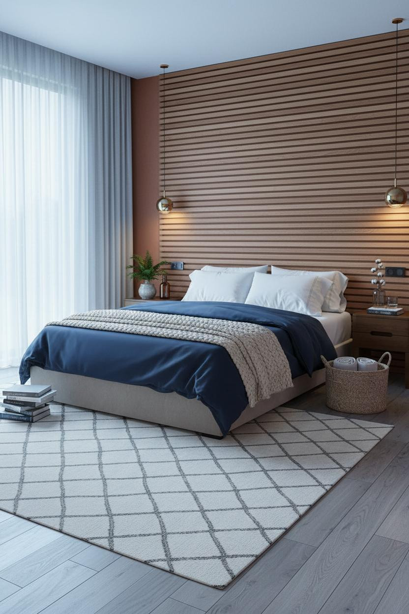 Tiny Bedroom Couples Walnut Accent Wall