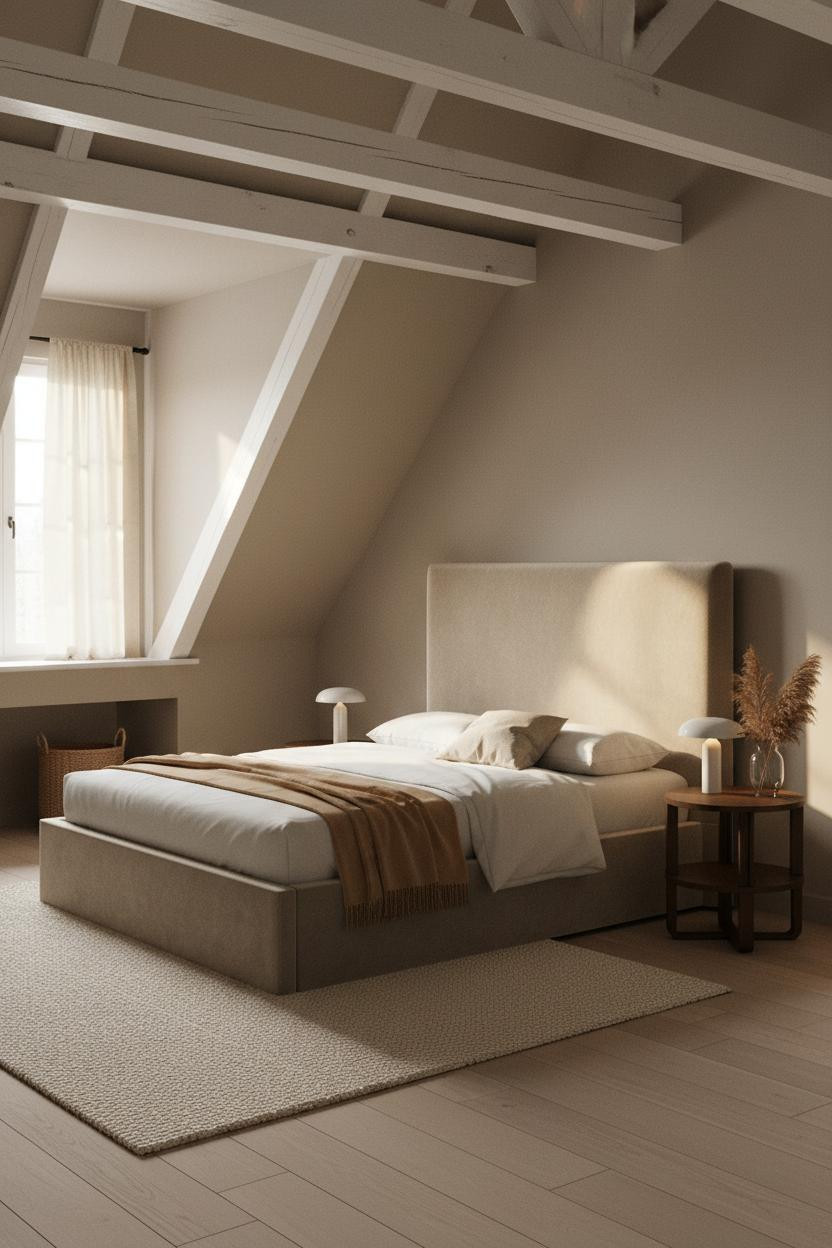 Warm Neutral Attic Bedroom Dormer Window
