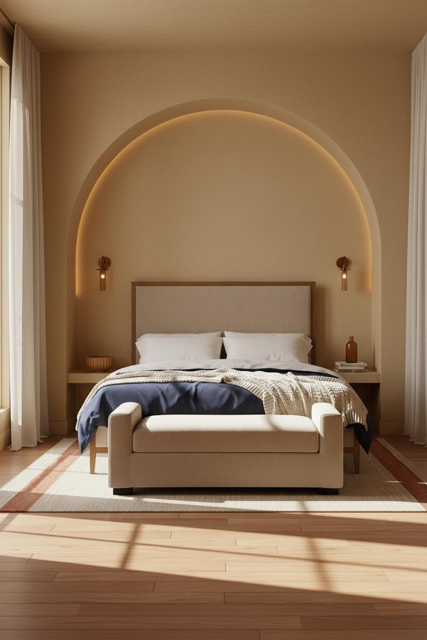 Warm Neutral Bedroom Arched Niche