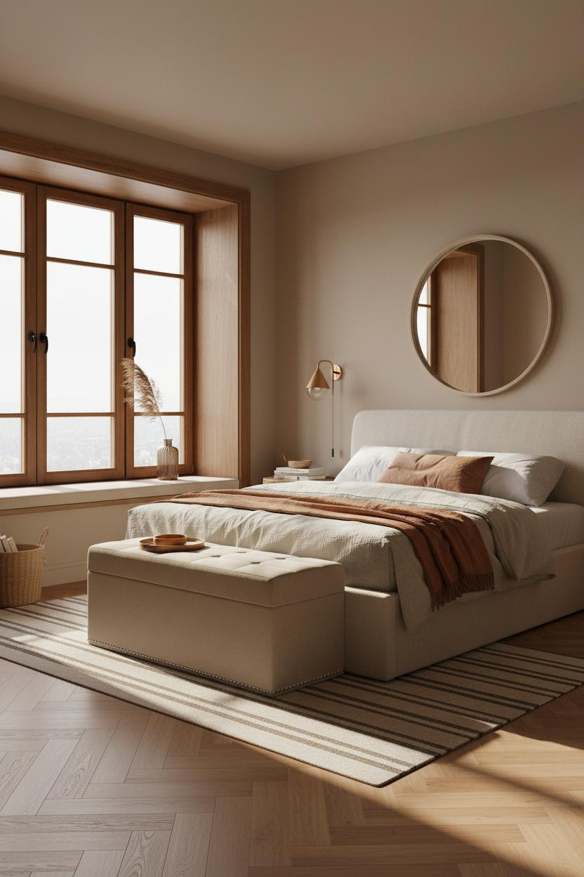 Warm Neutral Bedroom Attic Bay Window