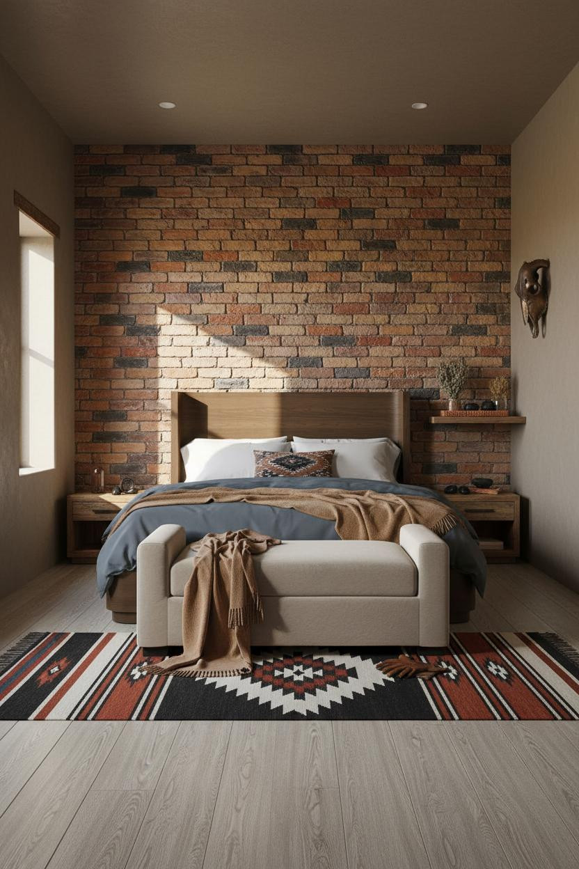 Western Bedroom Ranch Style Adobe Brick