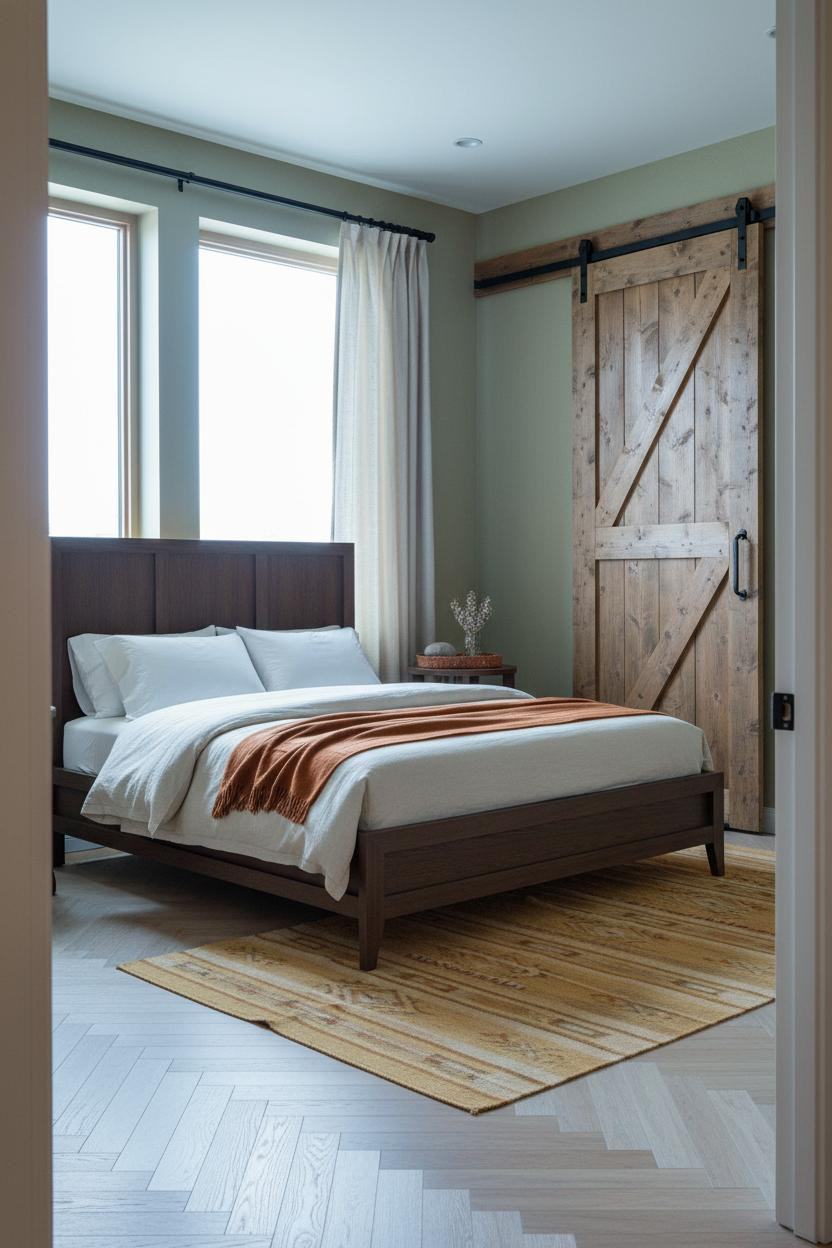 Western Bedroom Ranch Style Barn Door Sage