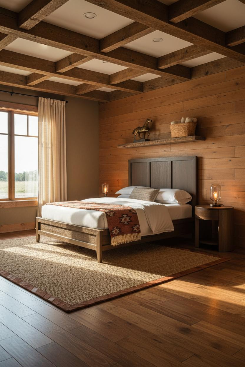 Western Bedroom Ranch Style Timber Beams