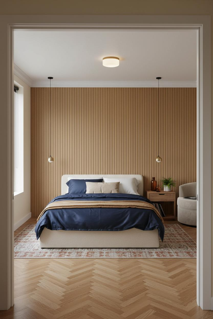 Young Couple Bedroom Farmhouse Wood Paneling