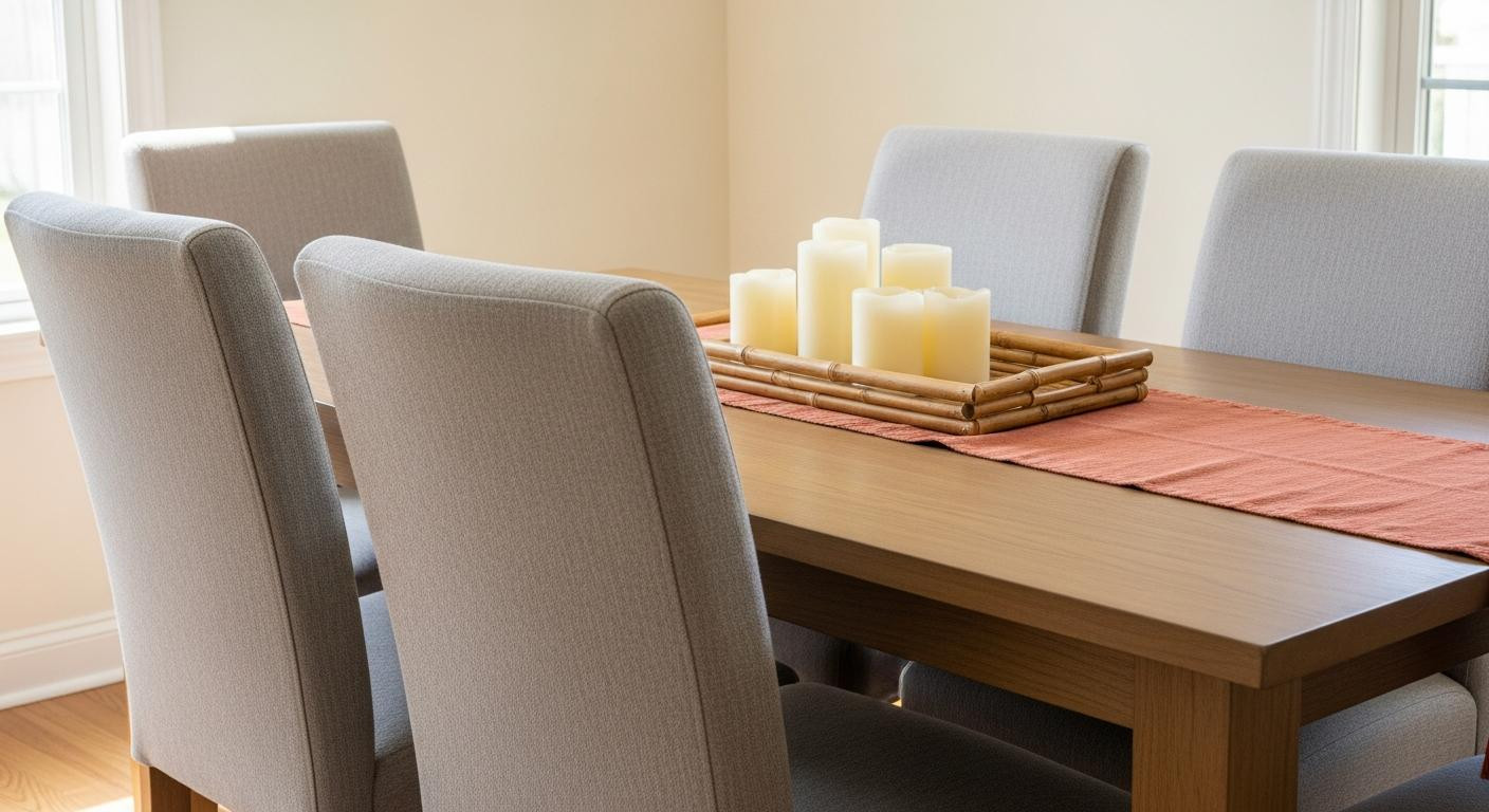 I reupholstered 4 thrifted chairs for $106 and now every dinner feels like a dinner party