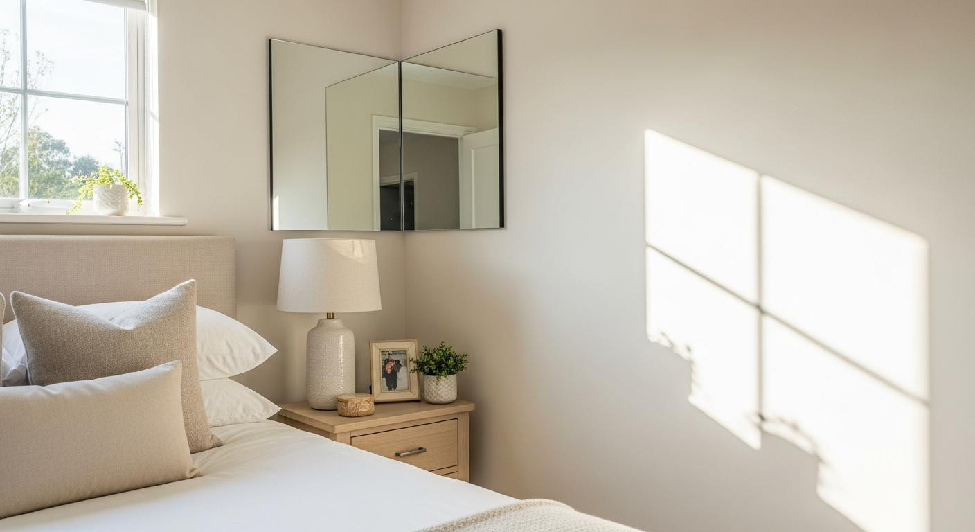 I moved my mirror to the corner at 45 degrees and my tiny bedroom feels twice as big