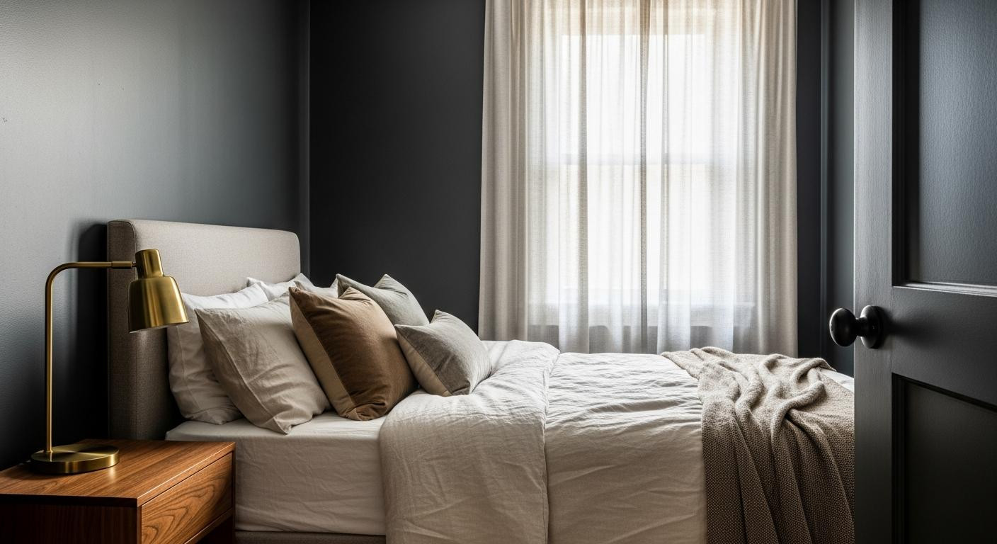 Dark bedrooms make small rooms feel bigger, designers say (not smaller)